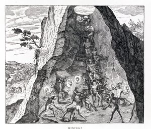 &39;Mineração&39;, Frankfurt, 1602 (gravura) de Theodore de Bry